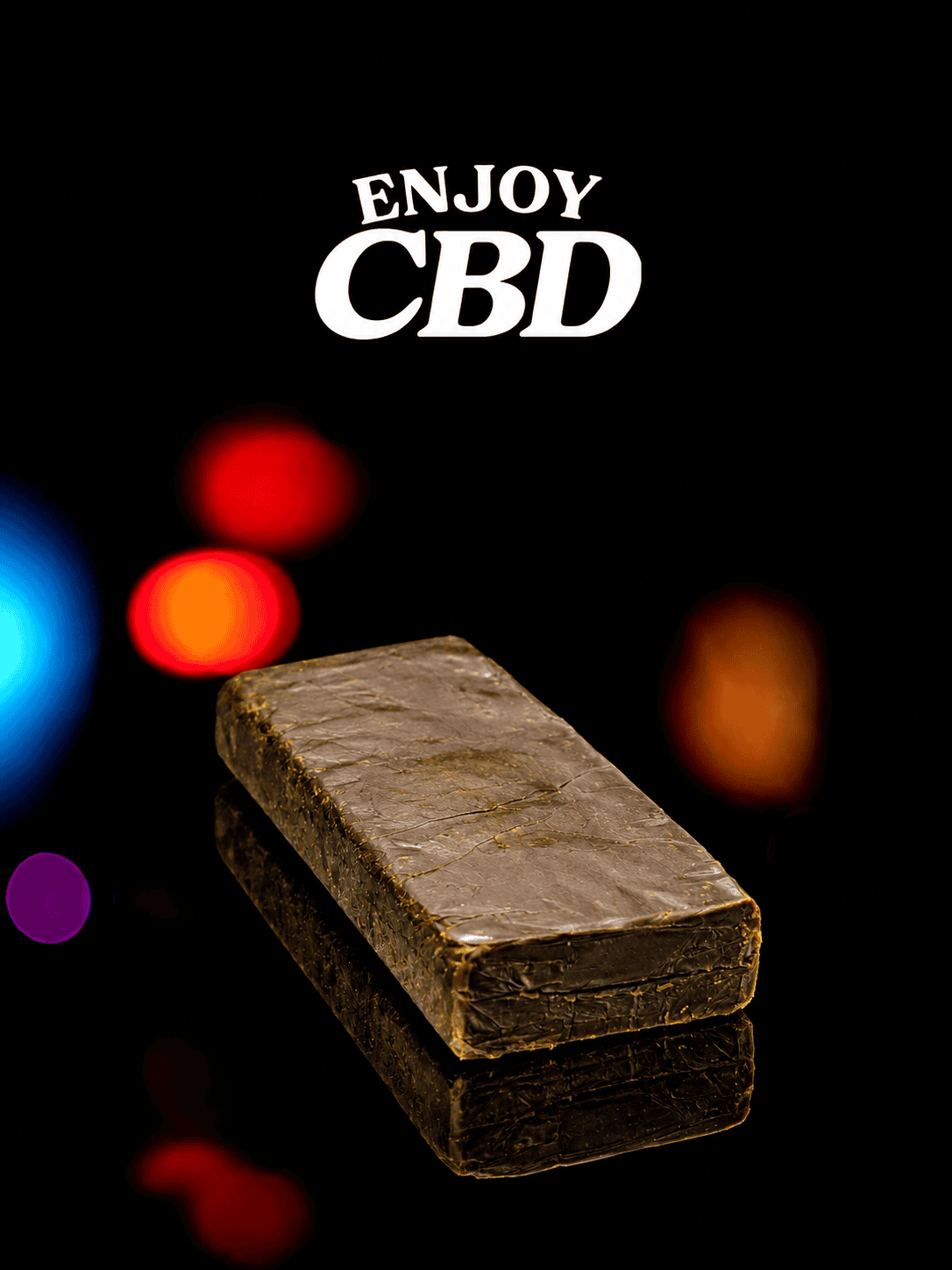 Barra de CBD con fondo oscuro y luces difusas para relajación.