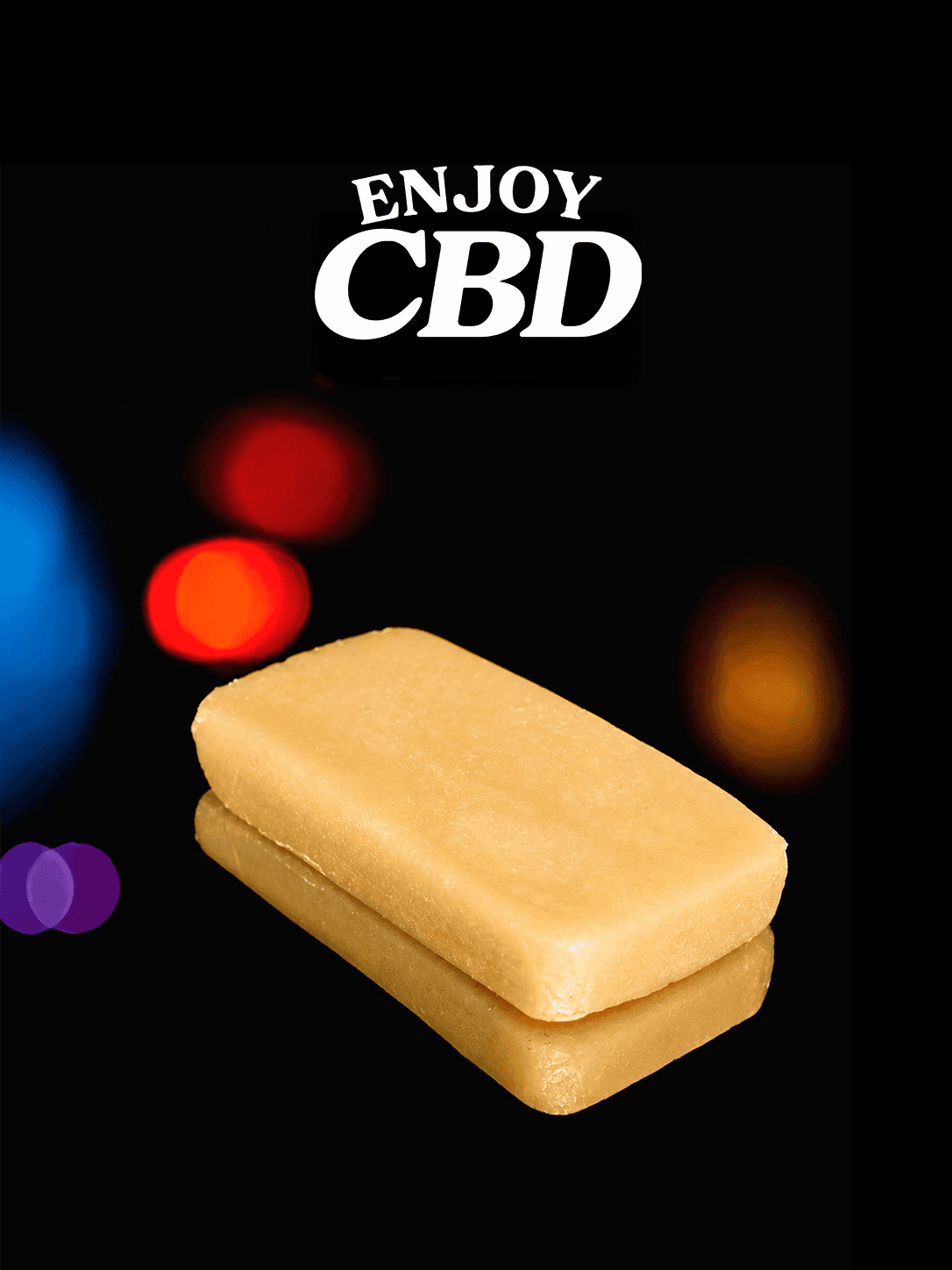 Galleta de CBD con fondo oscuro y luces difusas.