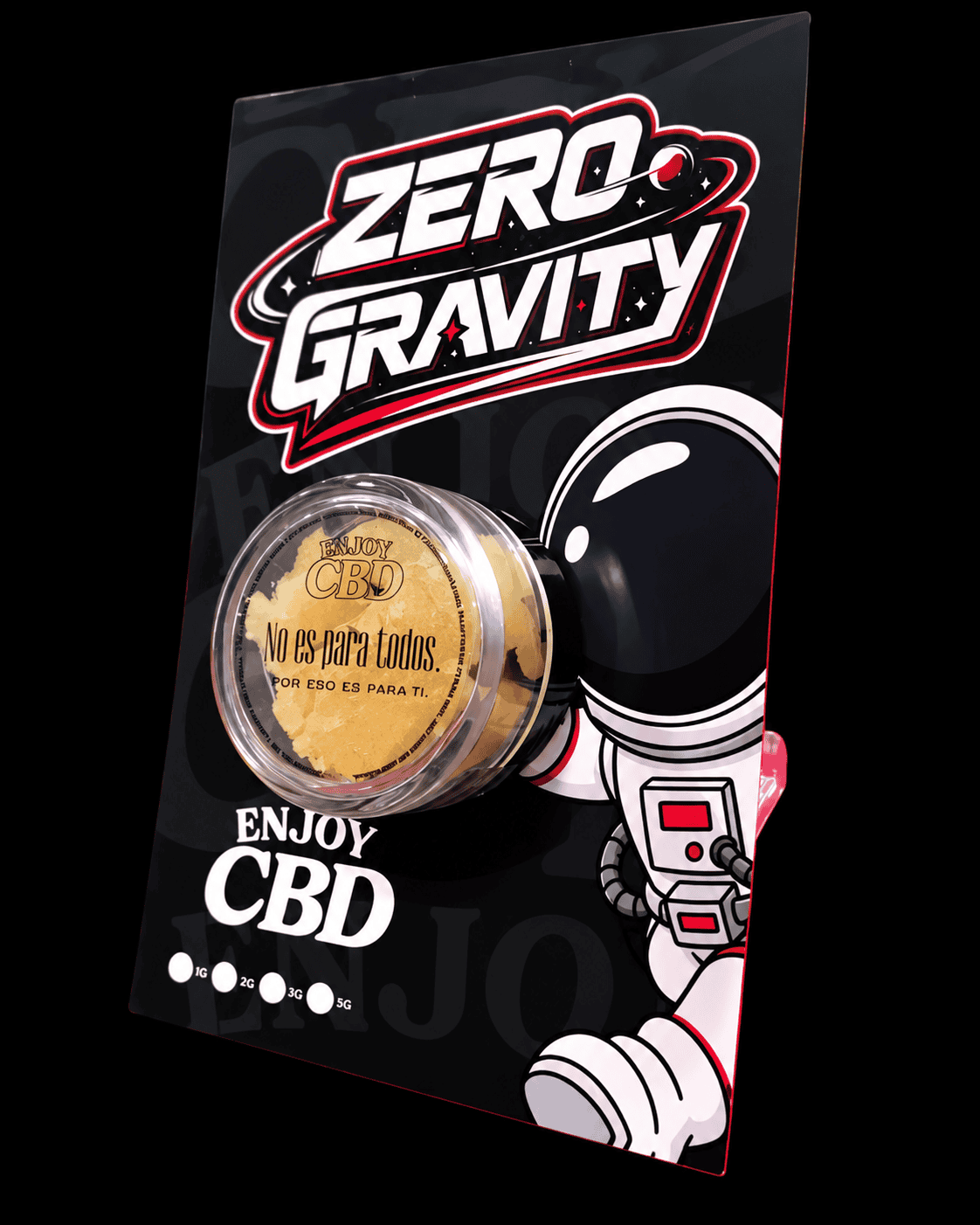 Cápsula de CBD EnjoyCBD Zero Gravity 5g en packaging espacial.