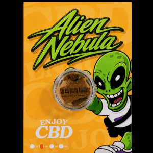 Producto de CBD Alien Nebula con diseño de extraterrestre.