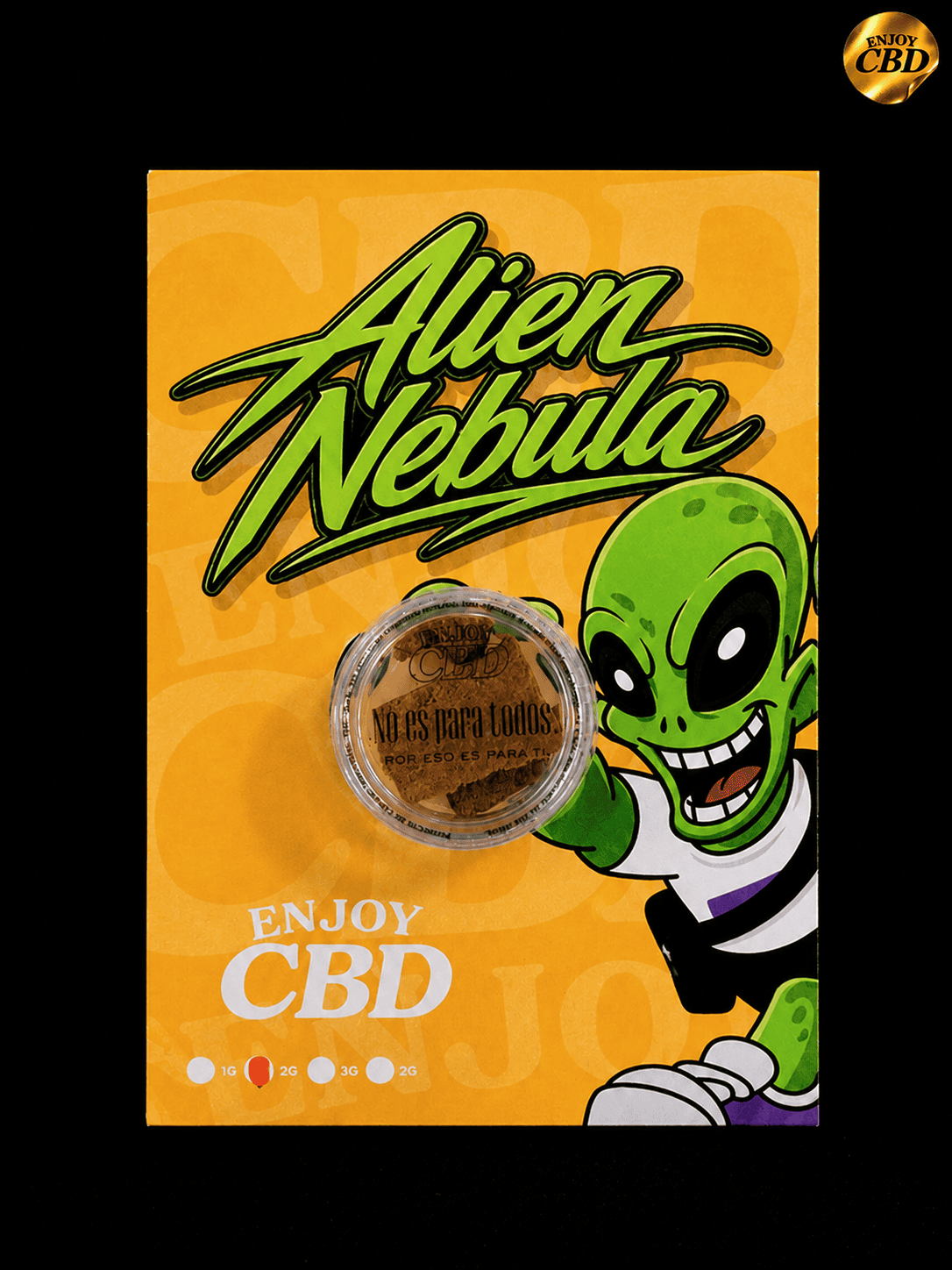 Producto de CBD Alien Nebula con diseño de extraterrestre.