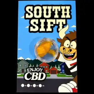 SOUTH SIFT 2gr. CBD en envase con ilustración de toro y fondo de ciudad y montañas.