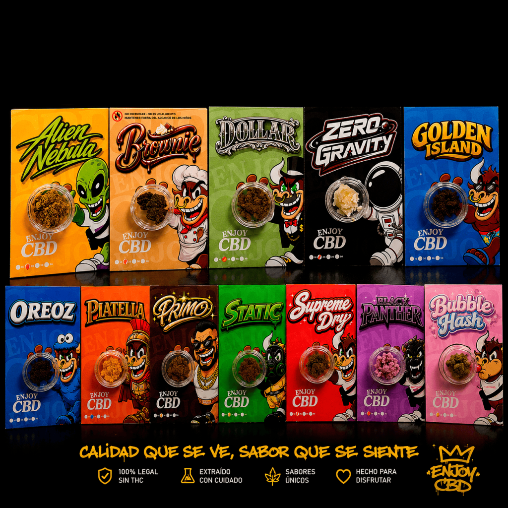 Selección de productos CBD de alta calidad en diferentes sabores y presentaciones.